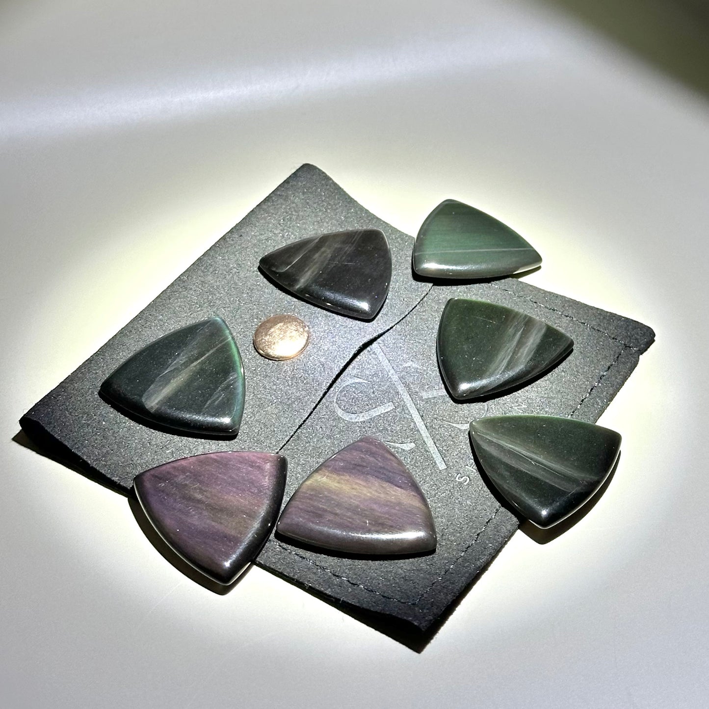 Rose Quartz / Rainbow Obsidian / Quartz / Smoky Quartz Guitar Pick (Mini Shriek)